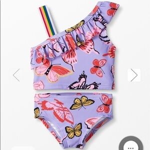 Hanna Andersson One Shoulder Ruffle Tankini Swimsuit Butterfly Multi 2T (85)